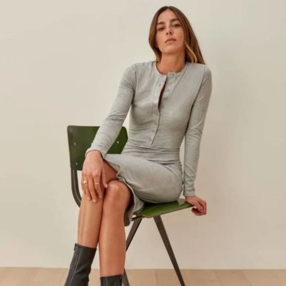 Reformation Dresses & Skirts - REFORMATION Stein Henley Jersey Midi Dress Heather Gray {3E28}